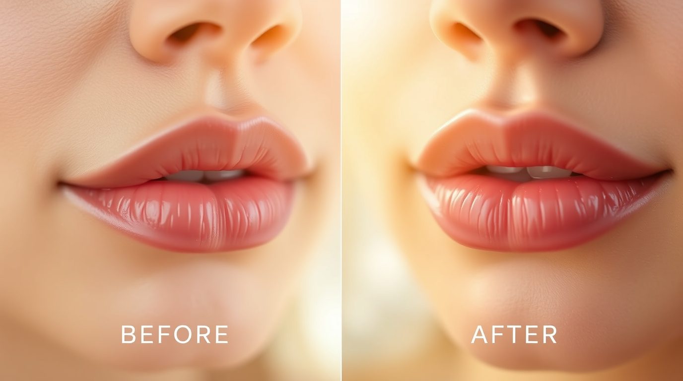 Before and after picture of lip augmentation